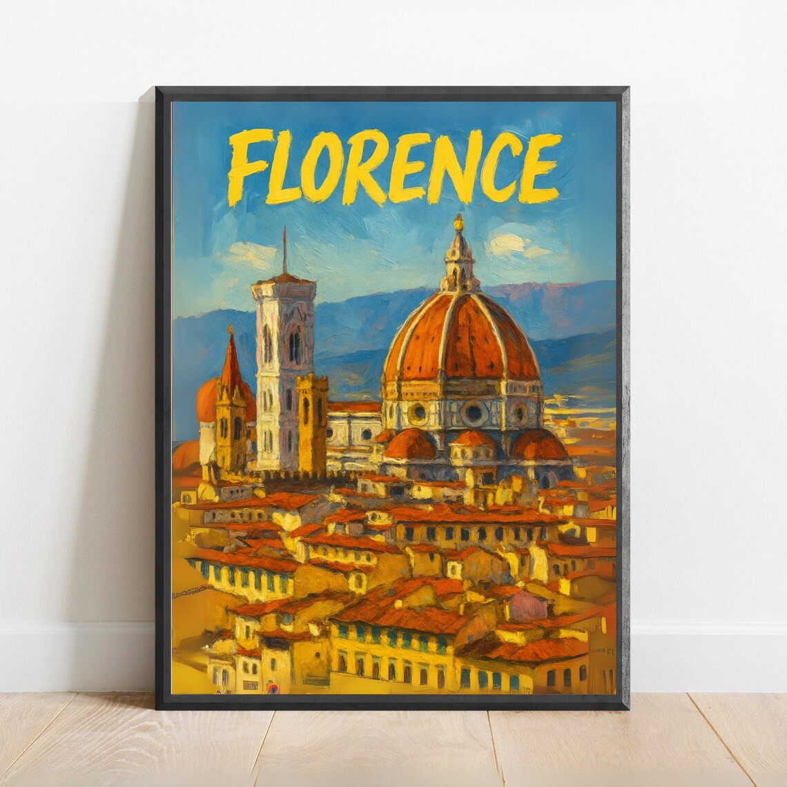 Florence Duomo Cathedral Rooftops Painted Italy Travel Poster