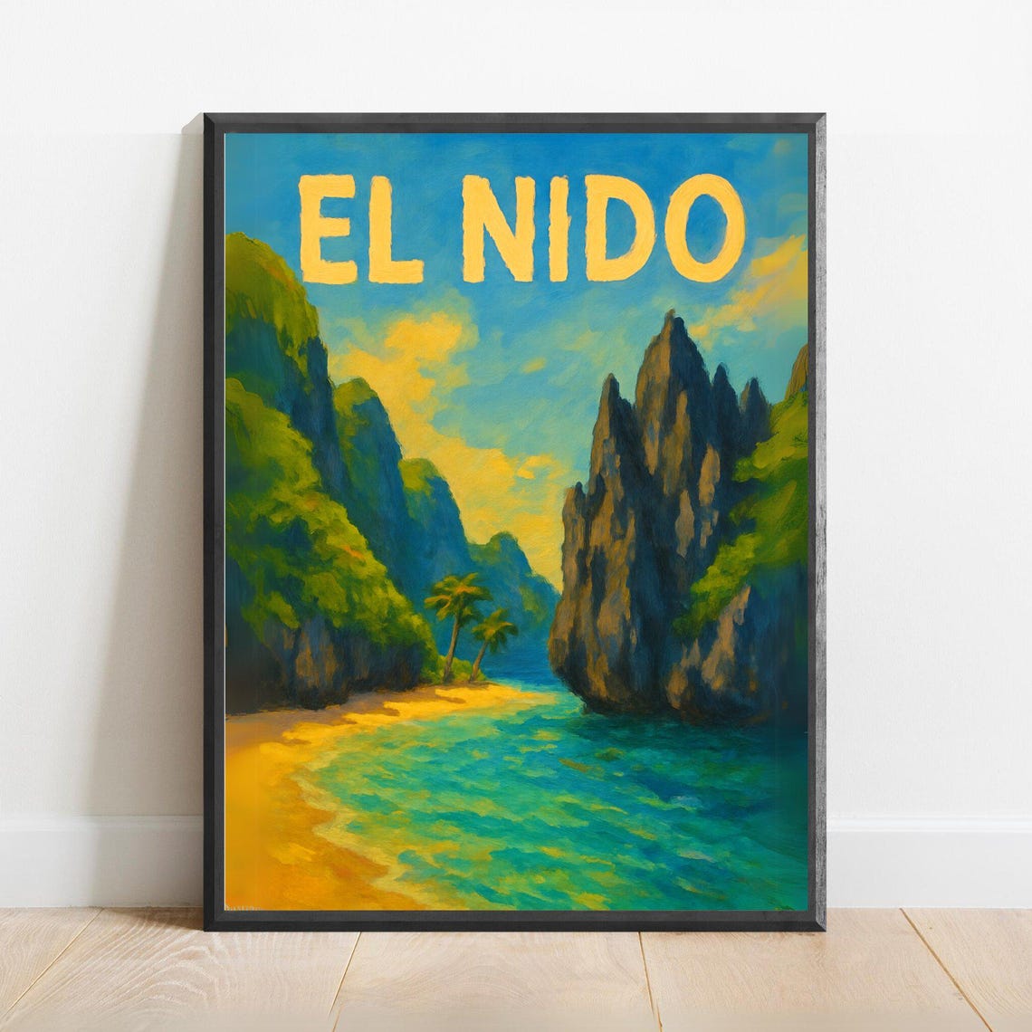 El Nido Tropical Beach Poster With Limestone Cliffs And Palm Shore