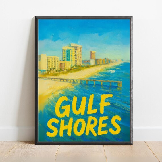 Gulf Shores Alabama Beach Pier Classic Coastal Travel Poster