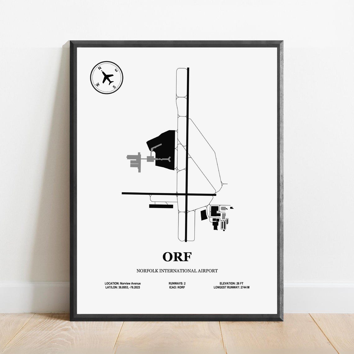 Orf Norfolk International Airport Design Map Aviation Poster