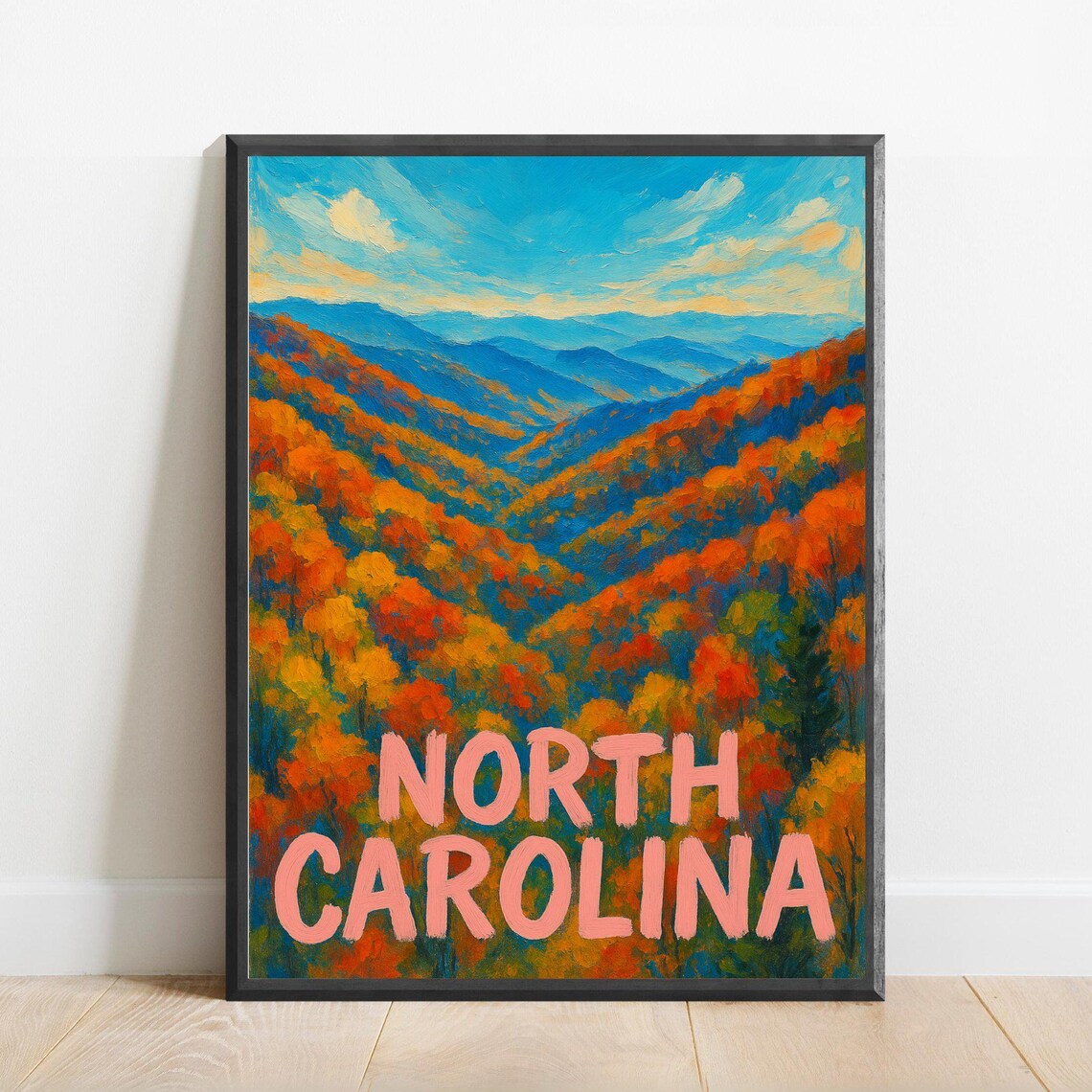 North Carolina Blue Ridge Autumn Mountain Foliage Travel Poster