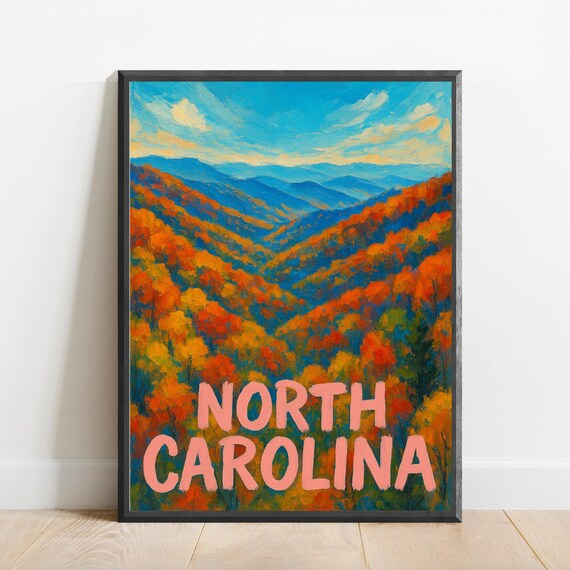 North Carolina Poster Impressionist Travel Art Print Modern Wall Decor Bold Textured Brushstrokes