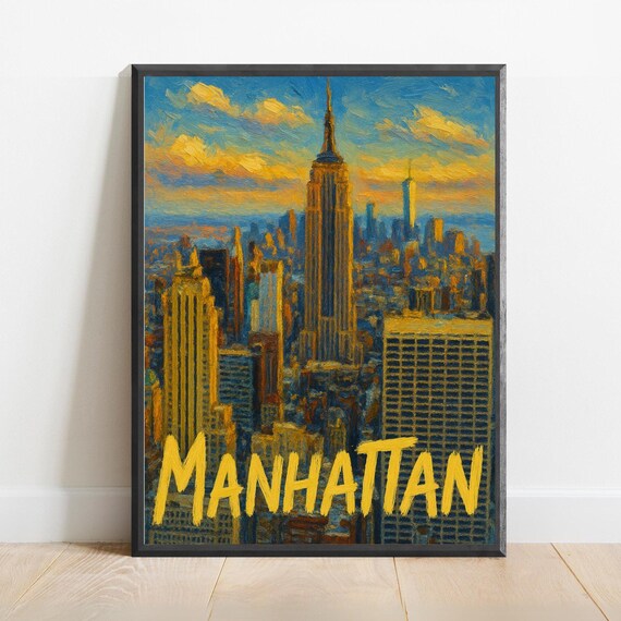 Manhattan Poster Impressionist Travel Art Print Modern Wall Decor Bold Textured Brushstrokes