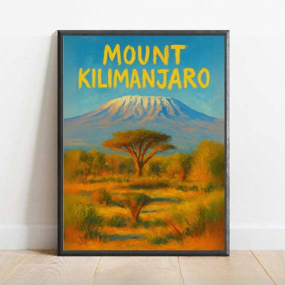 Mount Kilimanjaro Poster African Landscape Wall Art Print Tanzania Safari Decor Vibrant Mountain Travel Illustration