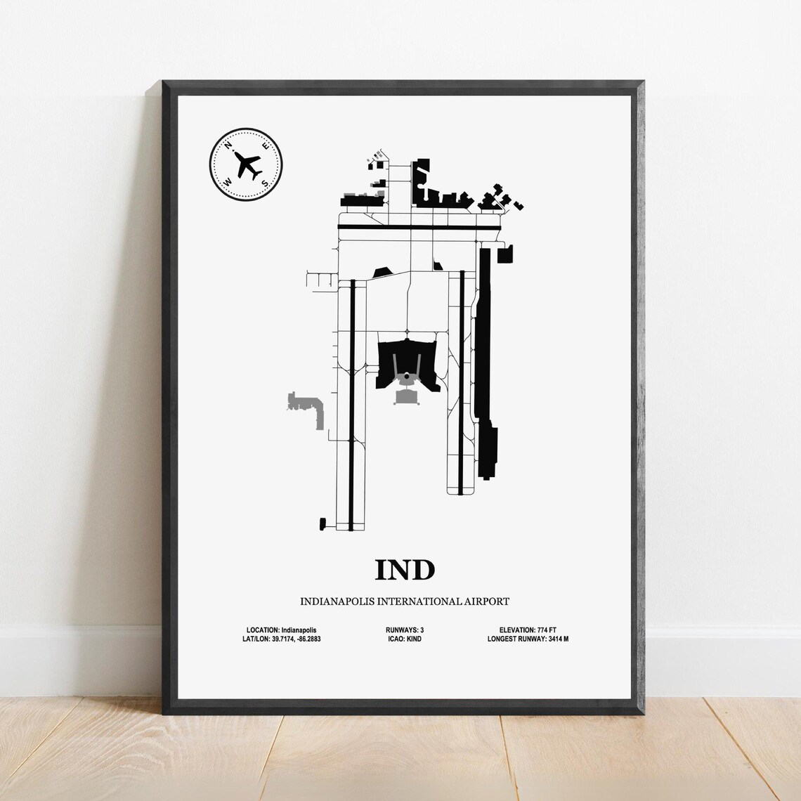 Ind Indianapolis International Airport Design Map Poster