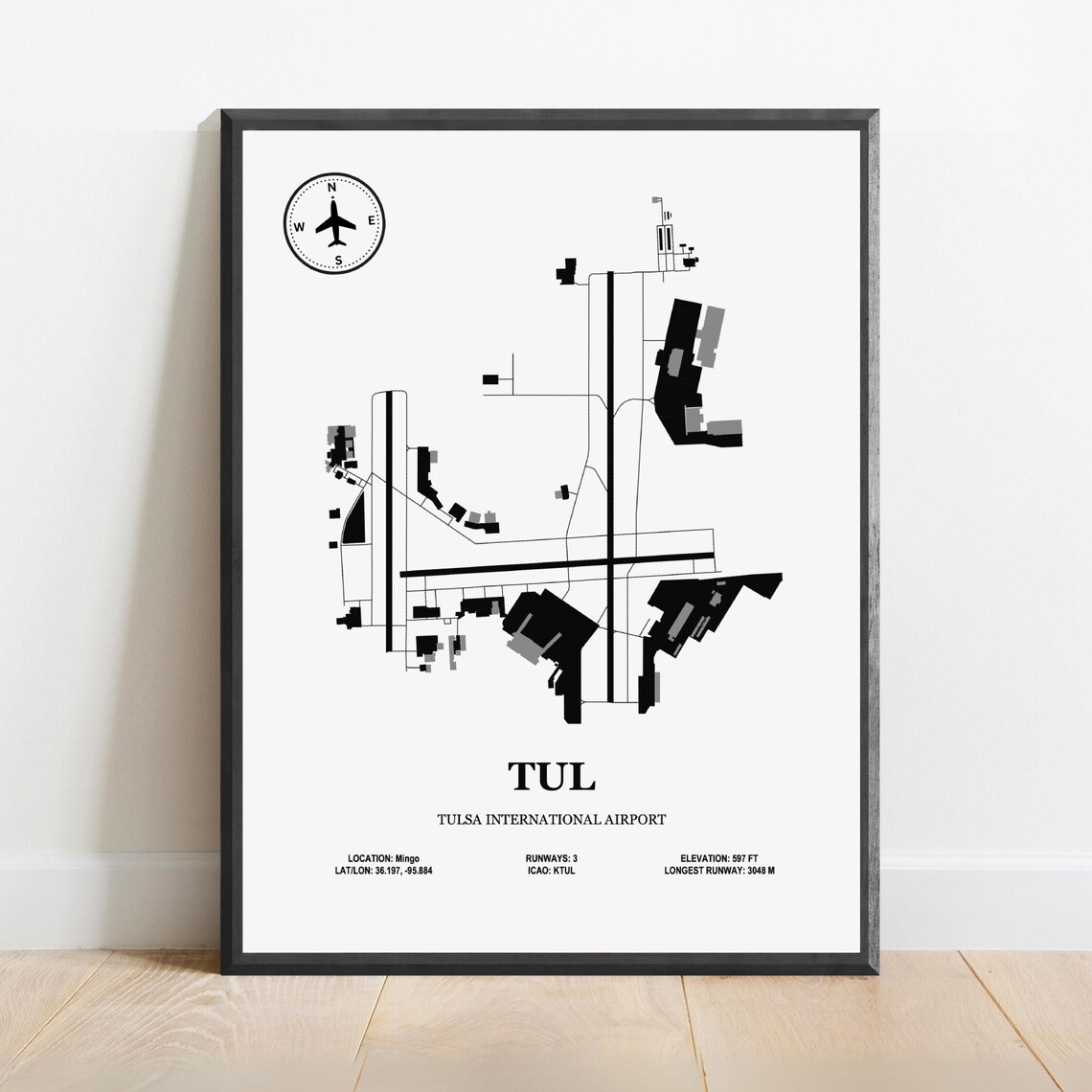Tul Tulsa International Airport Design Map Poster
