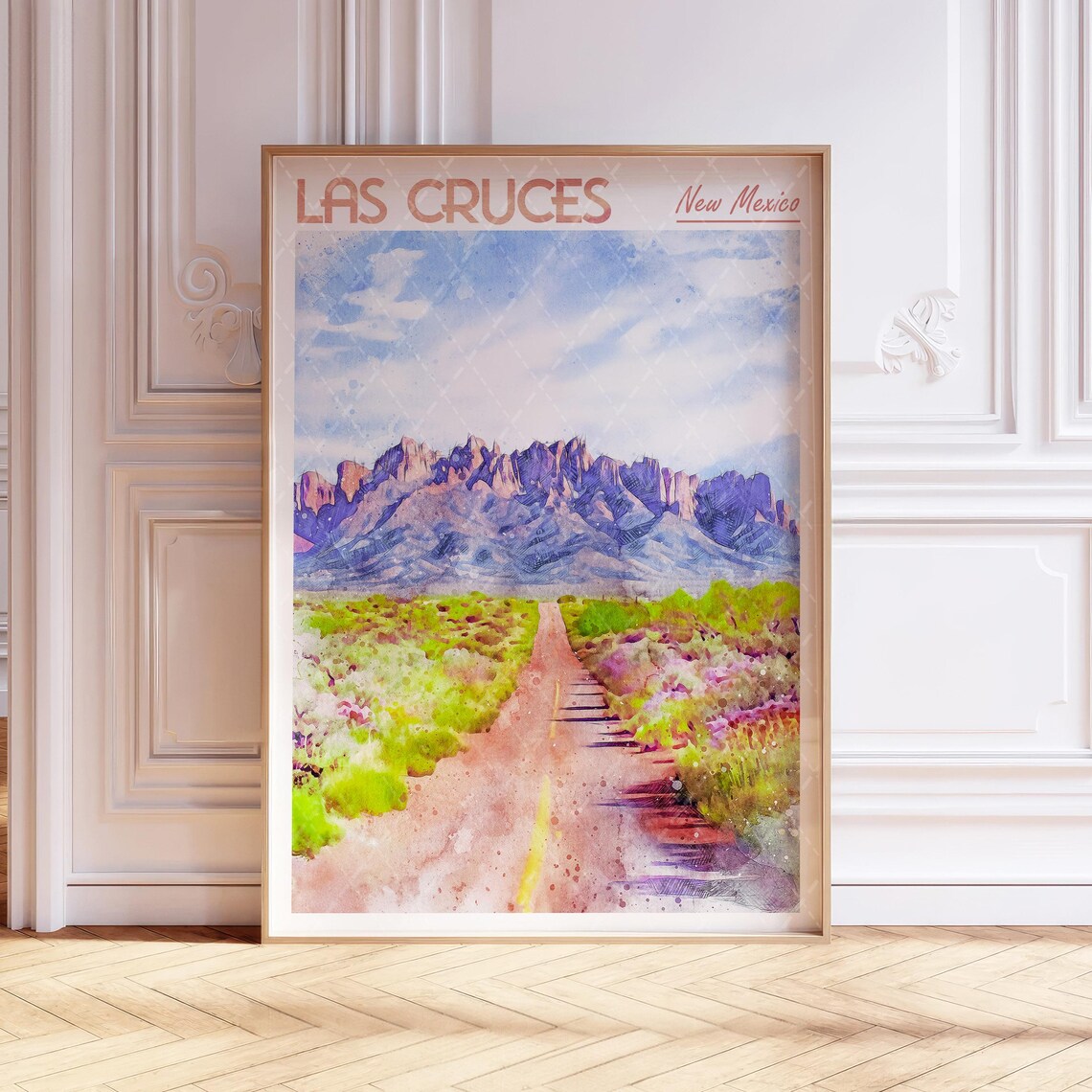 Las Cruces Watercolor Art Print, New Mexico Travel Poster