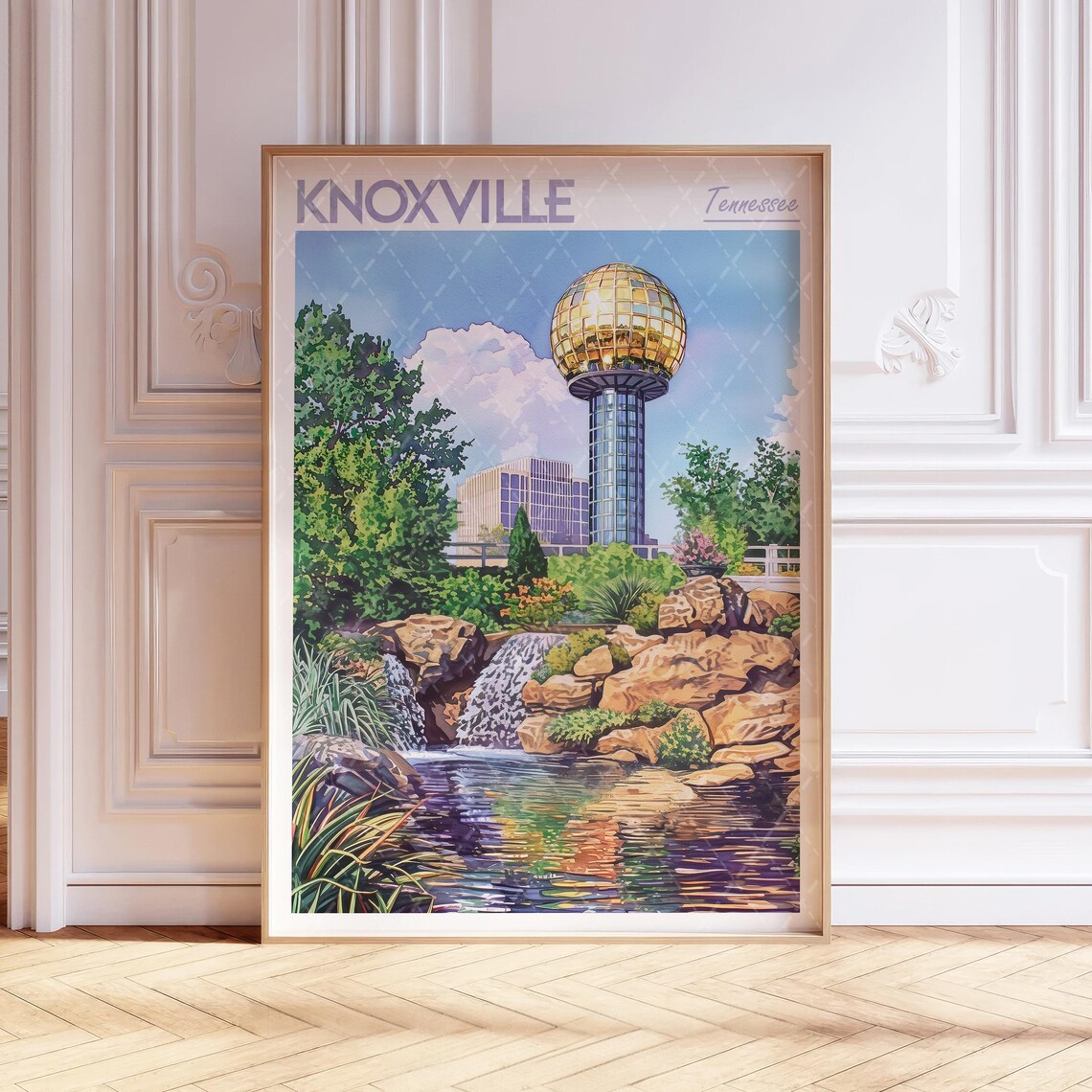 Knoxville Tennessee Golden Sunsphere Watercolor City Travel Poster