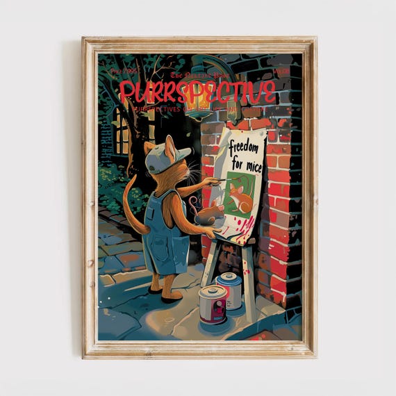 Purrspective Magazine Cover Print Funny Cat Poster Graffiti Gift For Lover