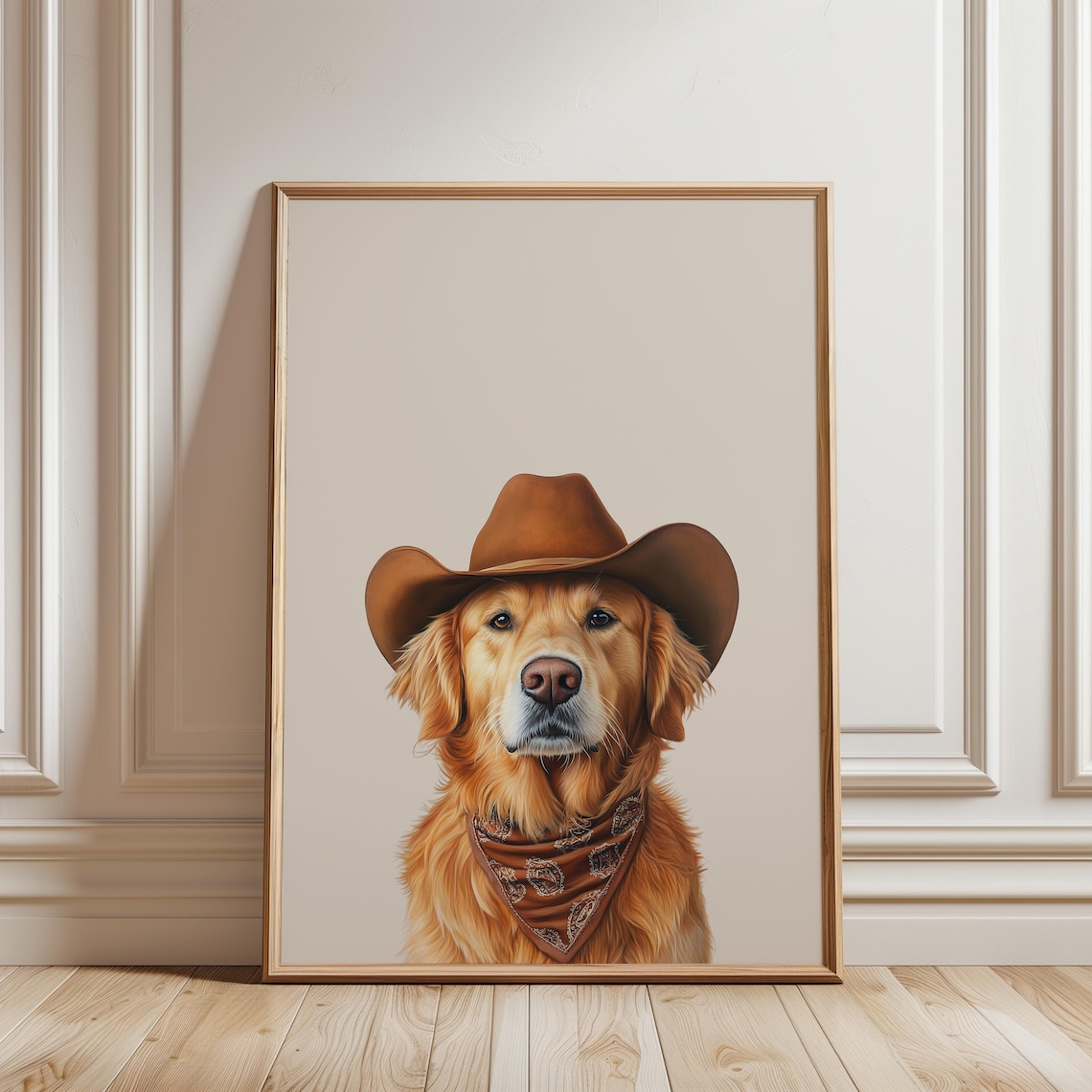 Golden Retriever In Cowboy Hat And Bandana Western Dog Poster