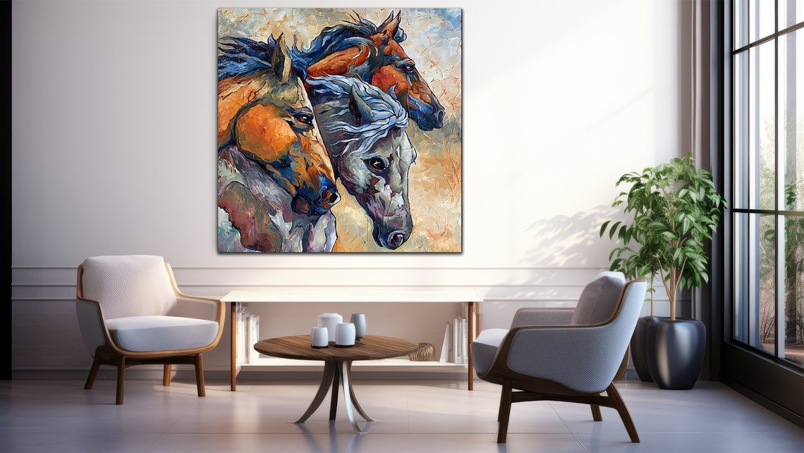 Three Horses Abstract Painted Portrait Colorful Wild Mane Art Print - Image 3