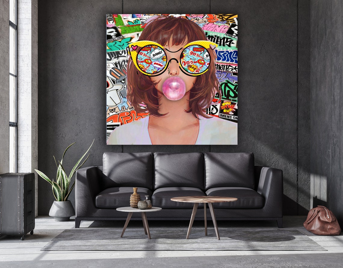 Pop Art Bubblegum Girl Comic Glasses Graffiti Style Wall Poster - Image 3