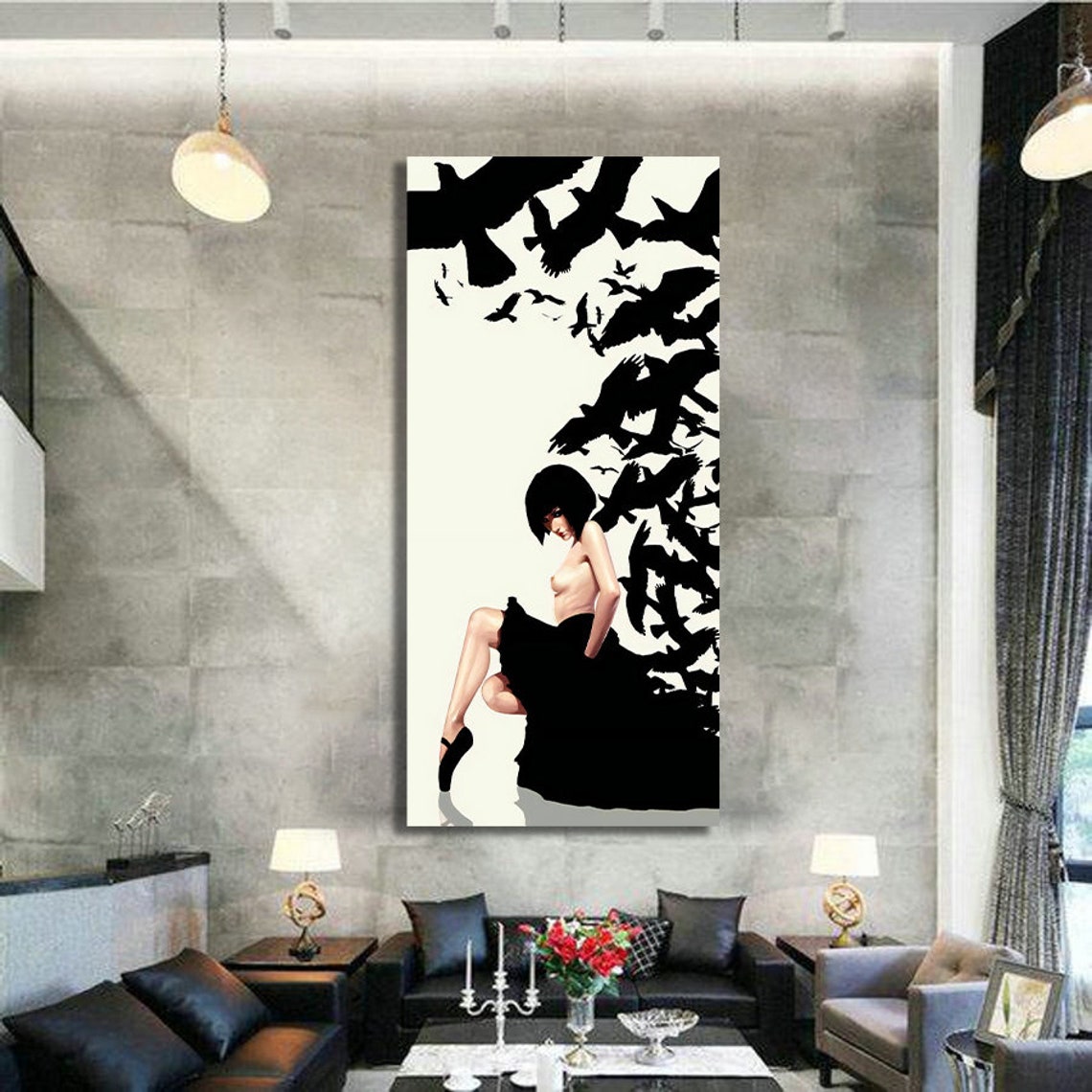 Women And Birds Abstract Painting Sexy Women Art Pop Art Women Print Abstract Women Painting