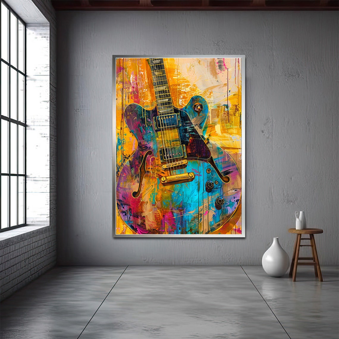 Colorful Electric Guitar Graffiti Music Instrument Painting Poster - Image 3