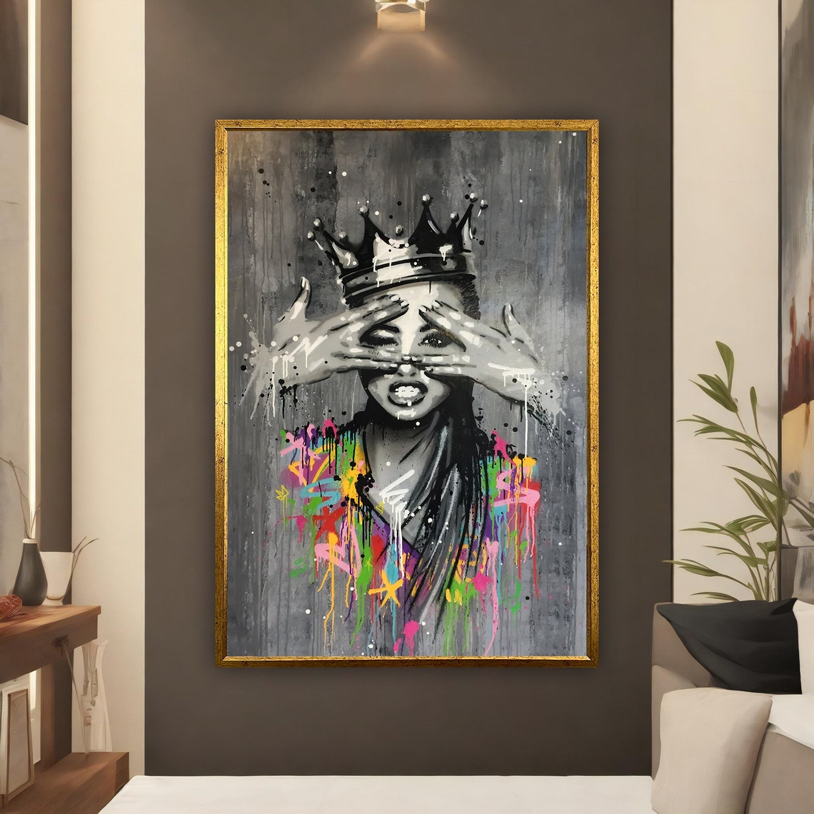 Crowned Queen Graffiti Street Art Colorful Drips Wall Poster - Image 3