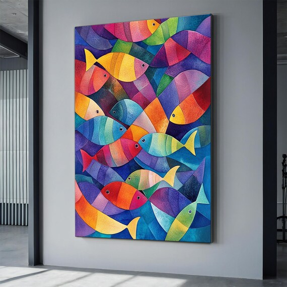 Abstract Colorful Fish Nature Ocean Painting Fish Painting Large Wall Art Living Room Wall Decor
