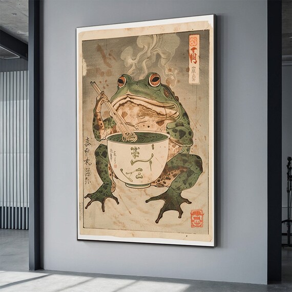 Matsumoto Hoji Japanese Frog Eating Noodles Ukiyo E Art Poster