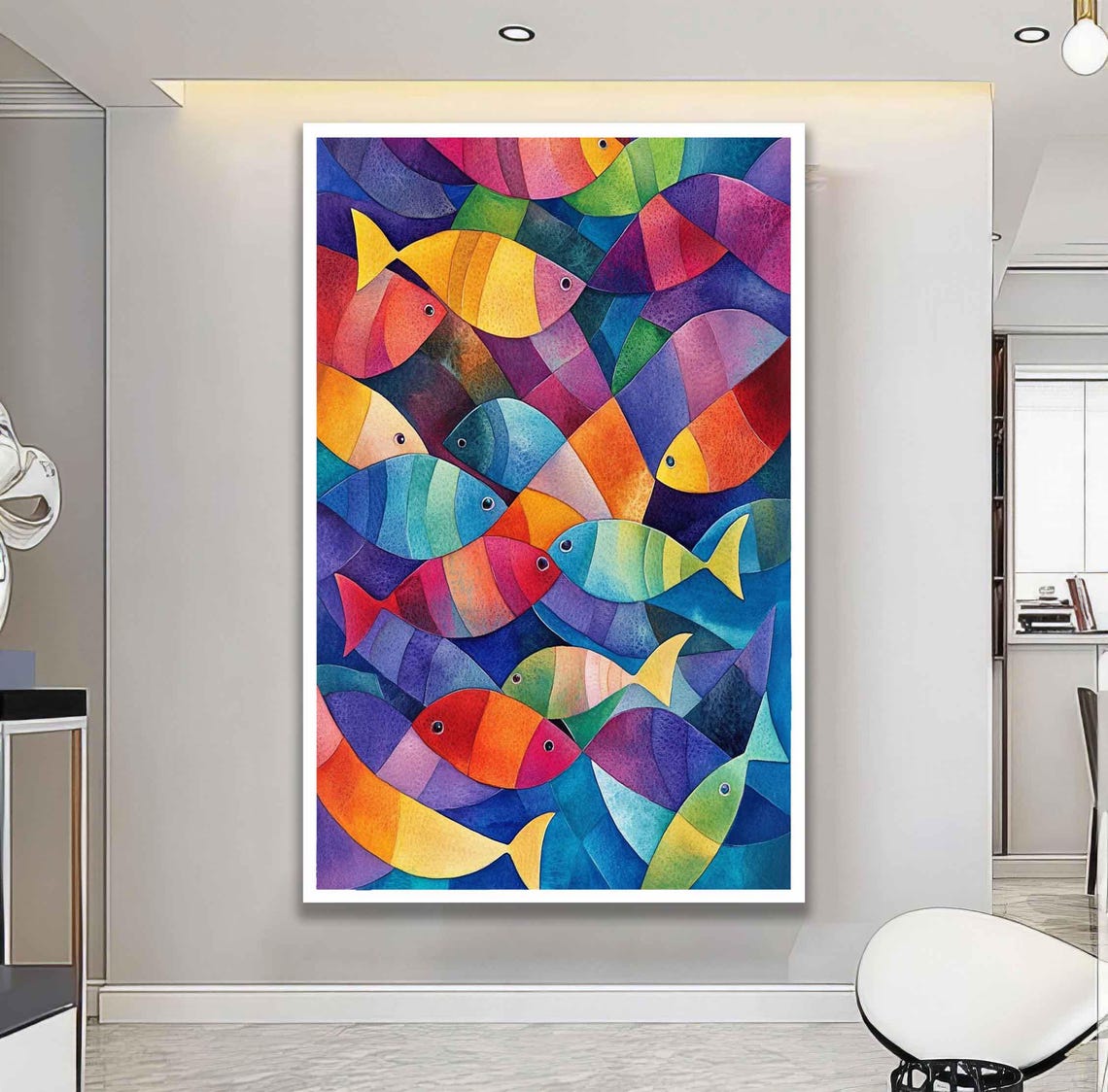 Abstract Colorful Fish School Ocean Painting Modern Wall Art - Image 2