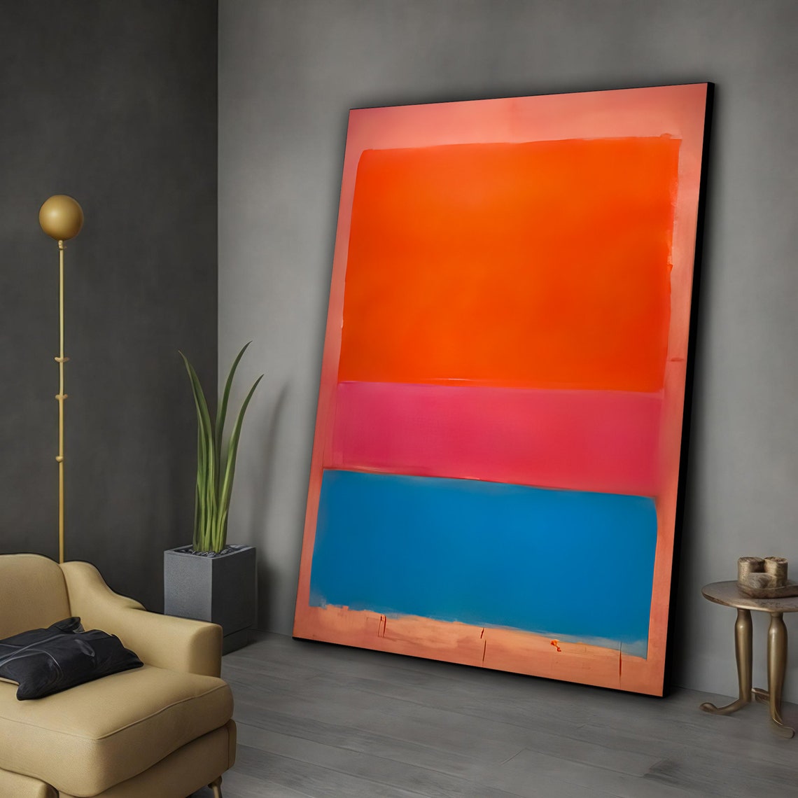 Orange Pink Blue Color Block Rothko Style Abstract Painting Poster
