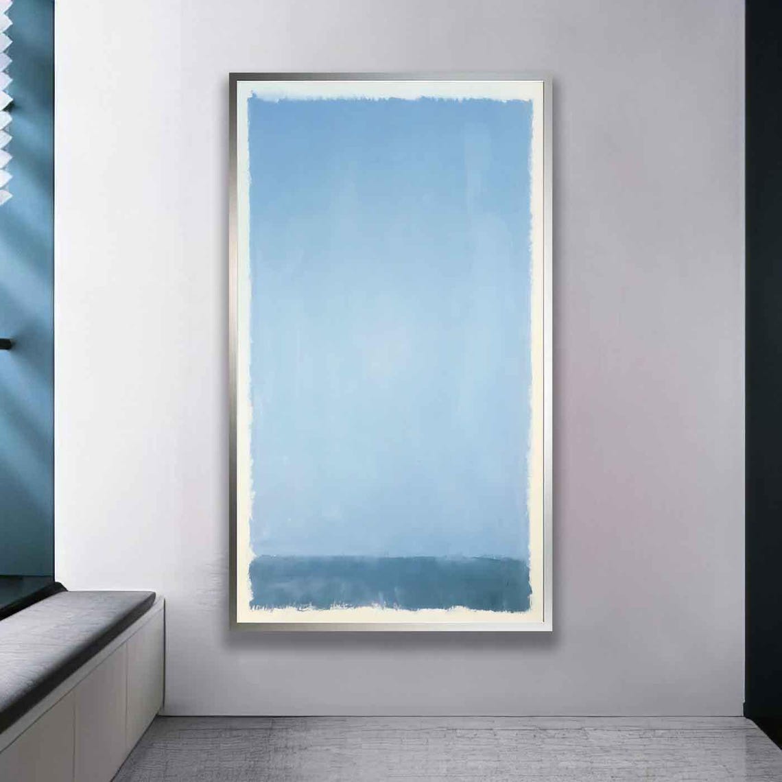 Pale Blue Rothko Style Color Field With Soft Gray Horizon Band Poster - Image 2