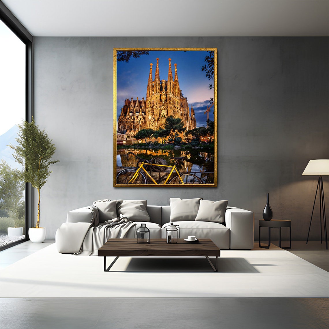 La Sagrada Familia Painting Printed Painting Barcelona Art Spain Wall Art Landscape Painting Bicycle Landscape Flower Art