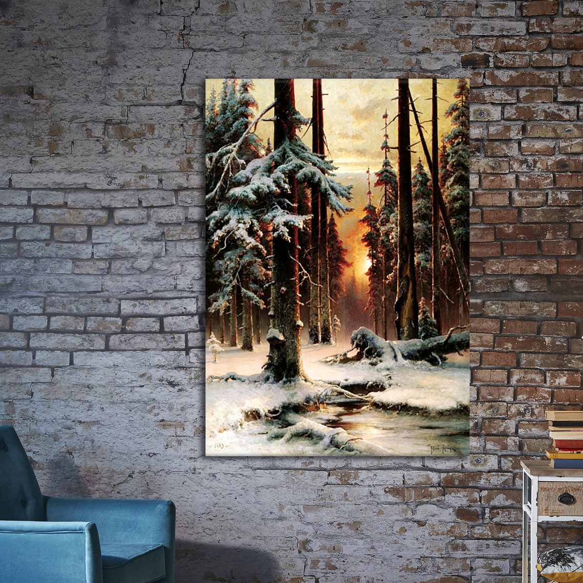 Julius Klever Winter Sunset Wall Art Classic Prints Vintage Prints Reproduction Wall Art - Image 2