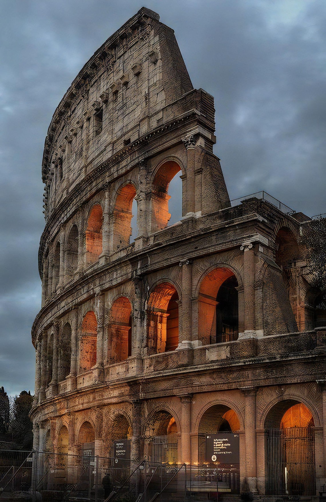 Colosseum Rome Dusk Arches Warm Lights Italy Travel Landmark Poster - Image 3