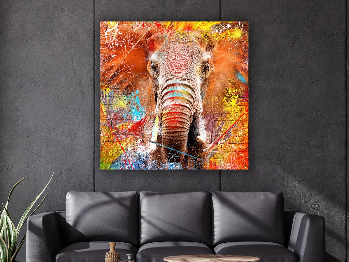 Colorful Elephant Head Paint Splash Modern Pop Art Wall Poster - Image 2