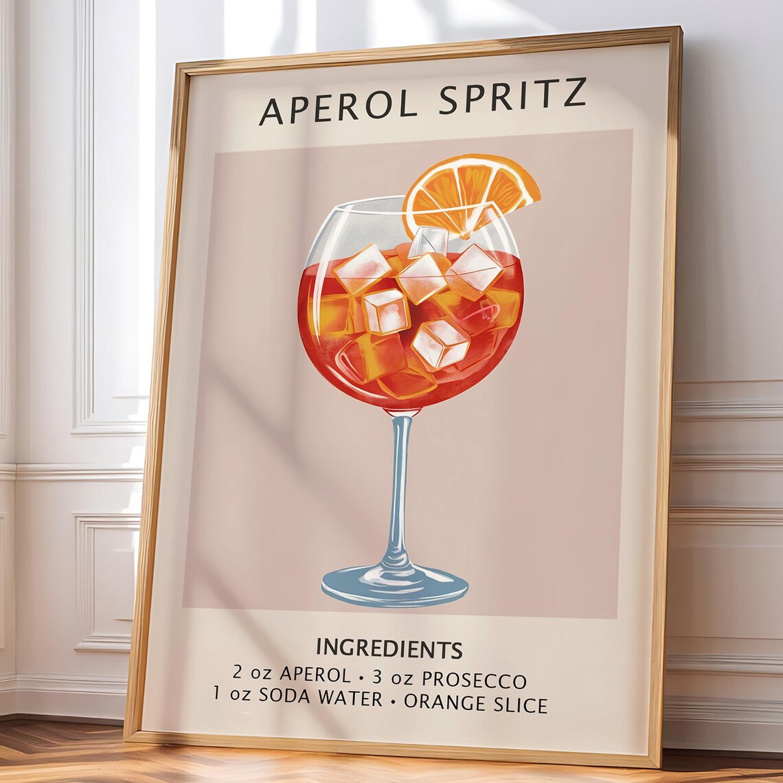 Aperol Spritz Cocktail Recipe Bar Cart Orange Slice Classic Drink Art Poster