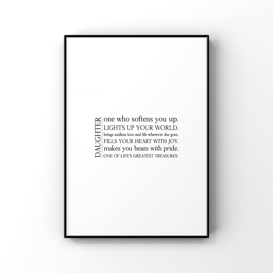 Daughter Definition Quote Typography Minimalist Black White Wall Art