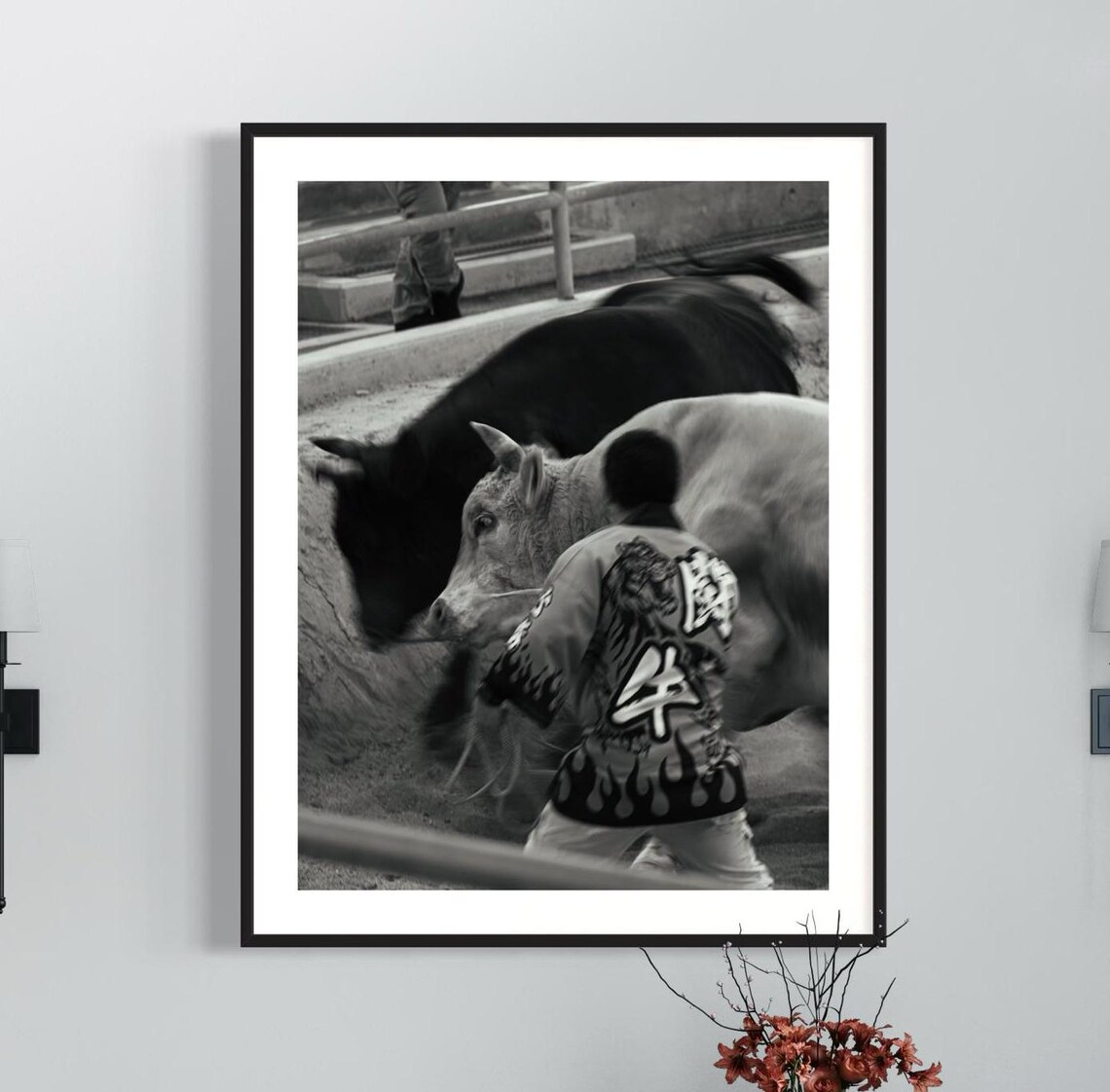 Okinawa Bull Sumo Wrestling Black And White Photo Art Poster