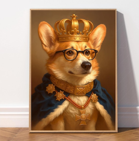 Aristocratic Corgi Art Print Pet Artwork Painting Renaissance Wall Dog Portrait Quirky Animal Funny