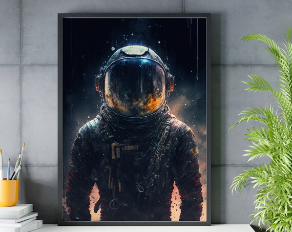 Astronaut Helmet Nebula Reflection Dark Space Portrait Poster
