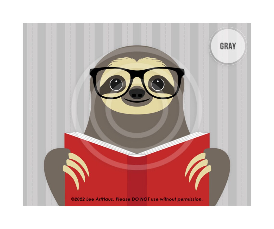 Cute Sloth Glasses Reading Red Book Turquoise Book Lover Library Poster - Image 3