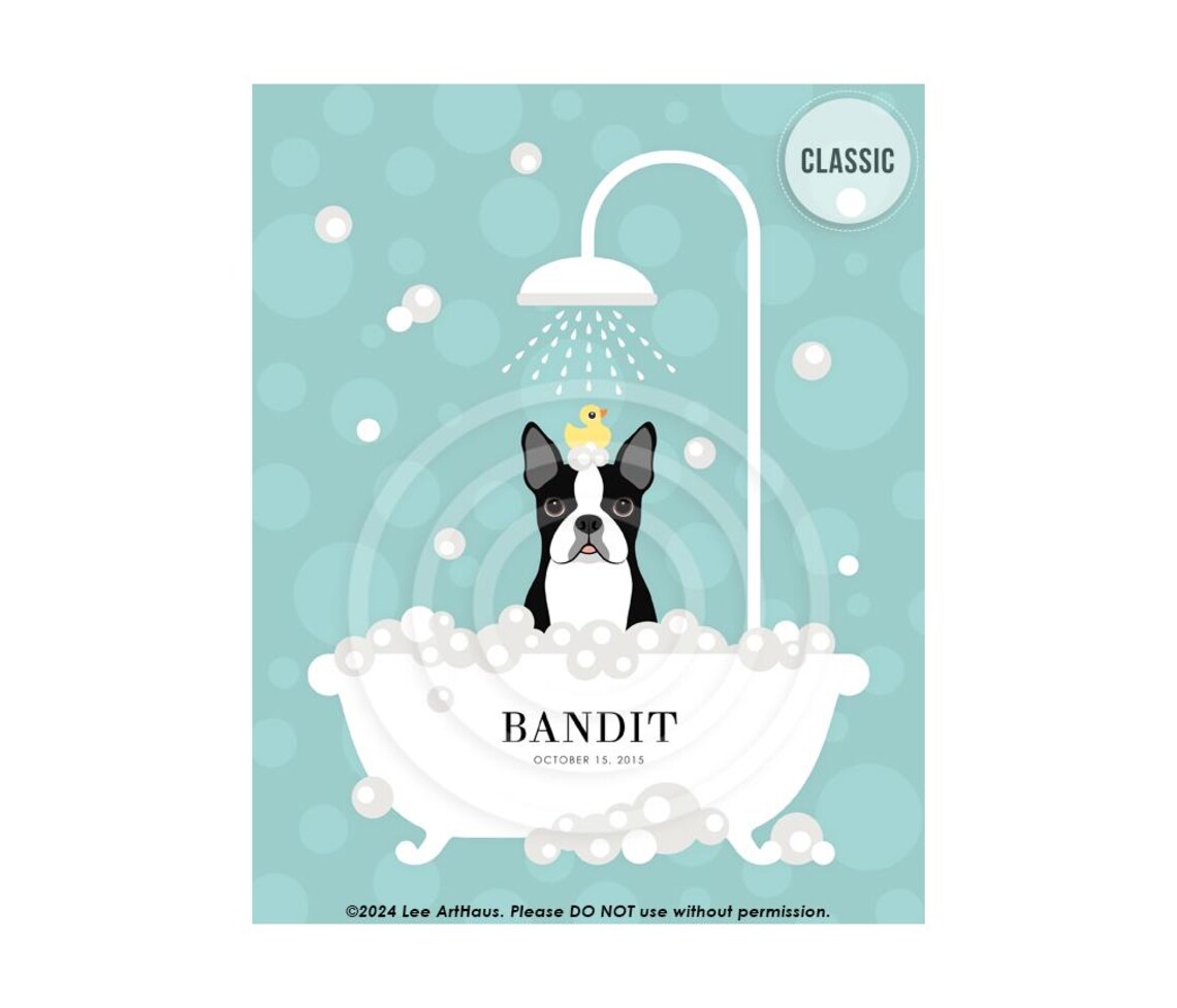 Personalized Boston Terrier In Shower Bath Name Bandit Dog Poster - Image 4