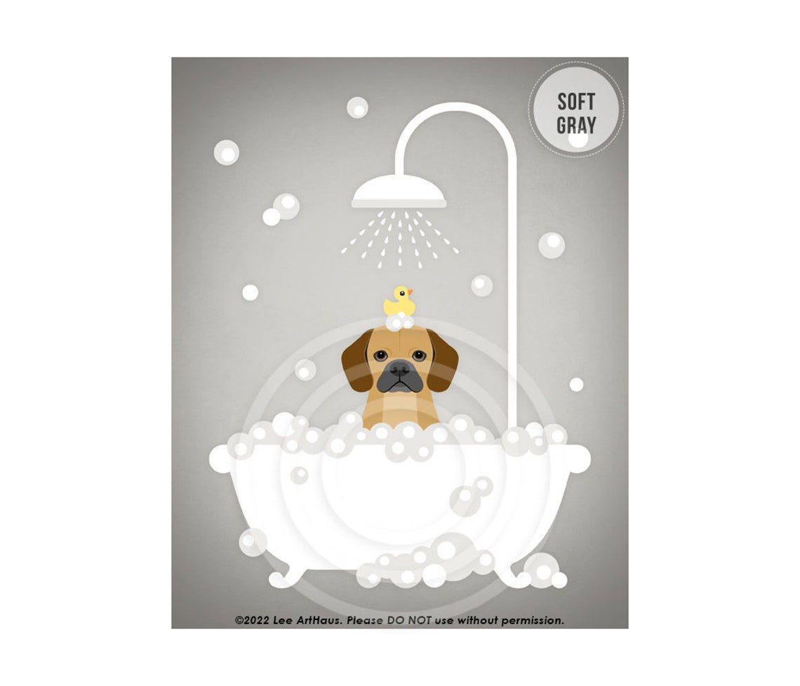 Puggle in Bubble Bath With Rubber Duck Cute Puppy Art Poster - Image 3