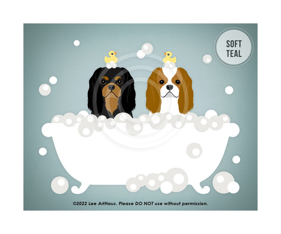 Two Cavalier King Charles Spaniels Bubble Bath Tub Duck Poster - Image 4