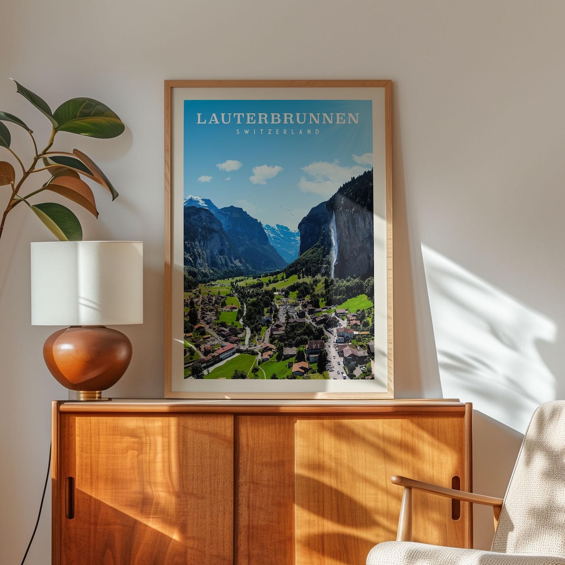 Lauterbrunnen Switzerland Travel Poster Swiss Alps Waterfall Village Art