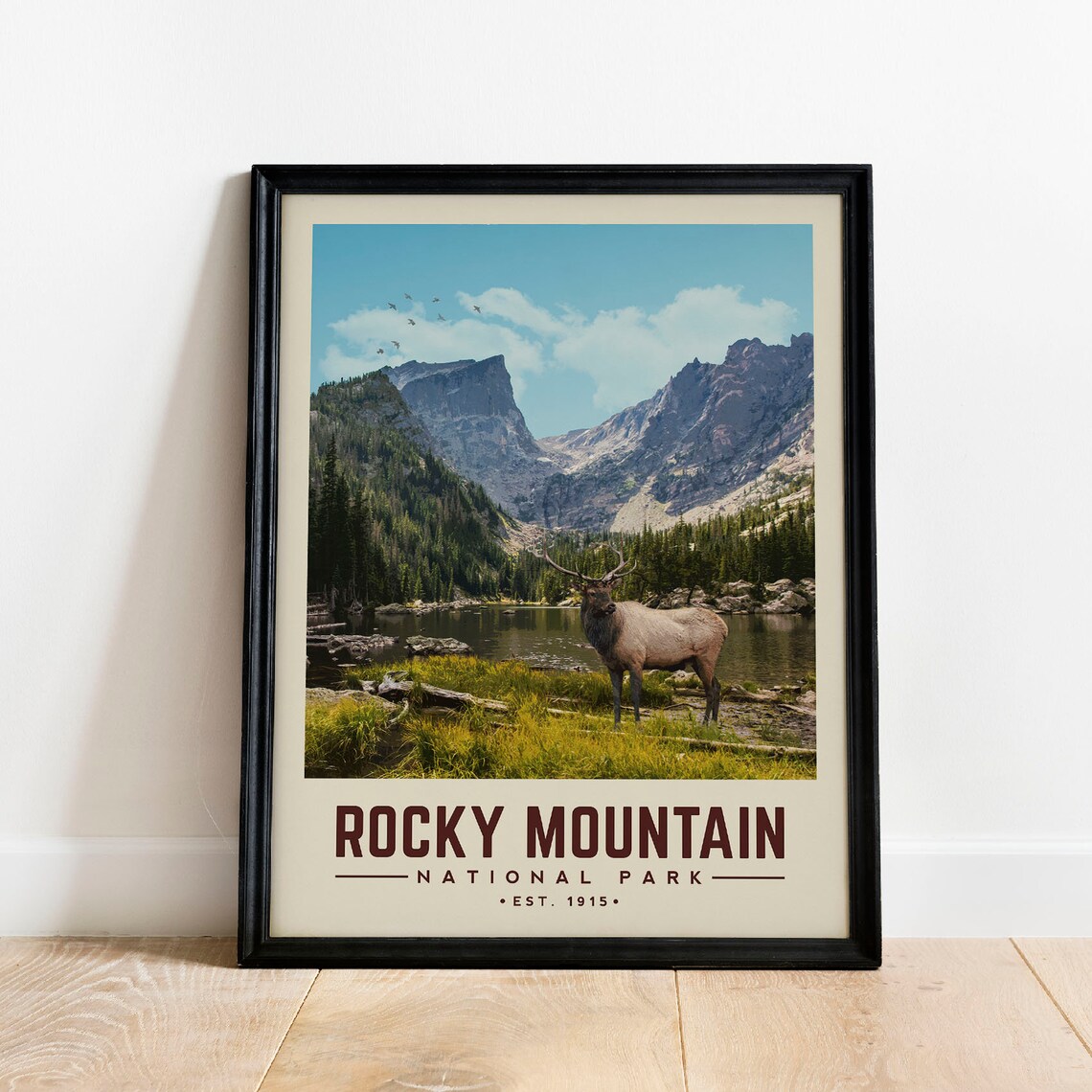 Rocky Mountain National Park Bull Elk Lake Est 1915 Travel Poster