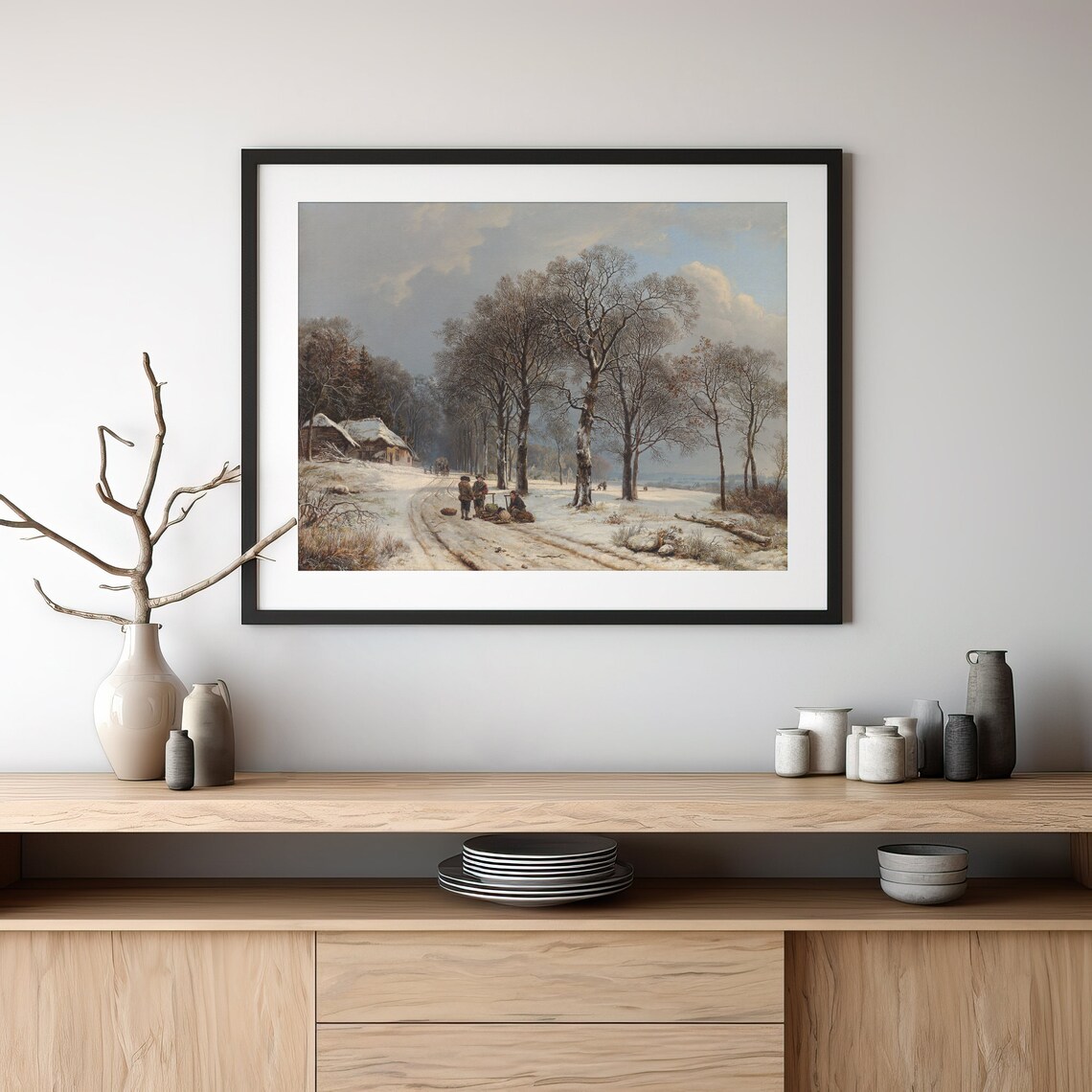 Vintage Wood Gatherers On Snowy Forest Road Winter Scene Oil Poster - Image 3