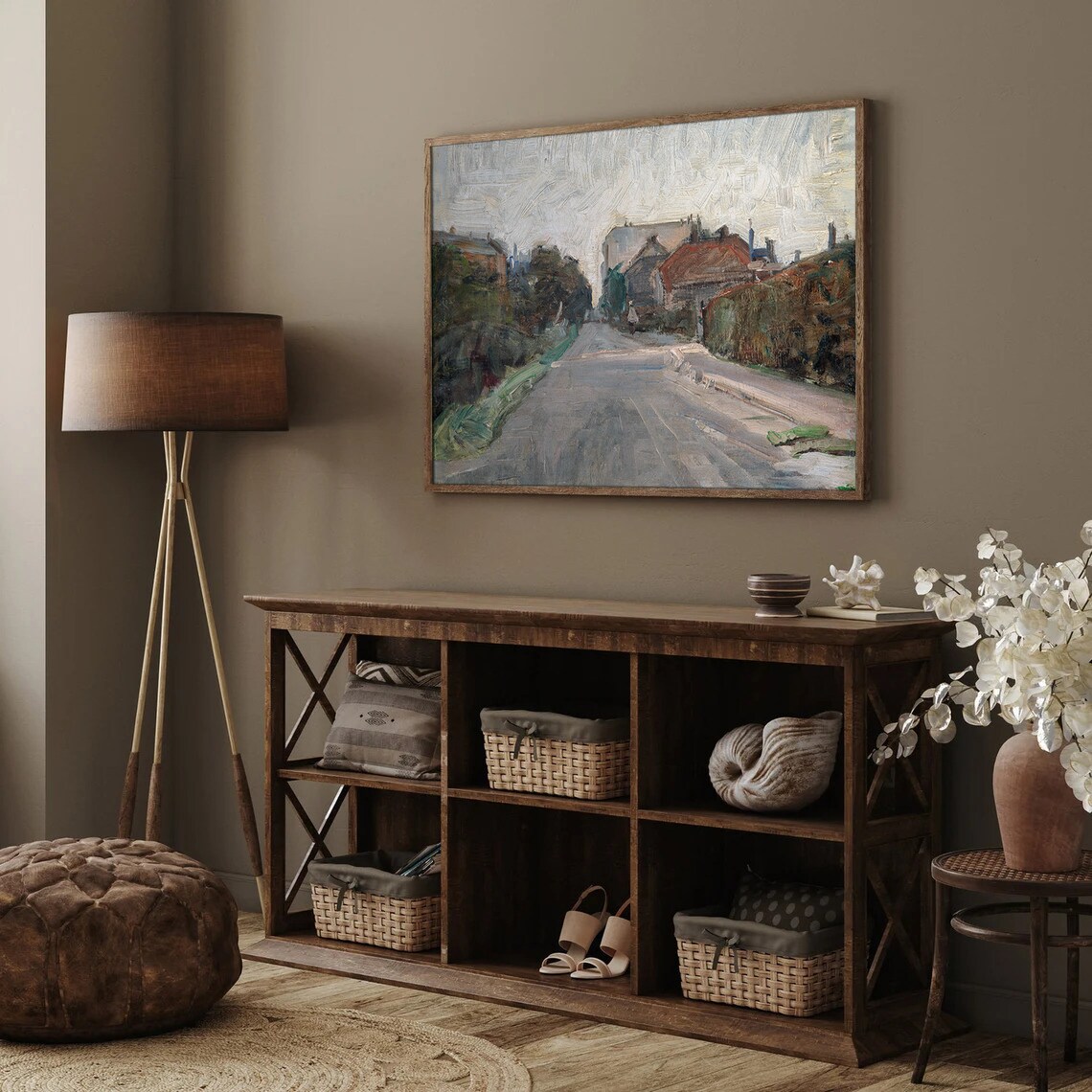 Rustic Village Street Houses Vintage Oil Painting Countryside Poster - Image 3