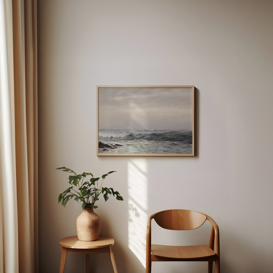 Vintage Moody Seascape Oil Painting Ocean Waves Coastal Poster - Image 4