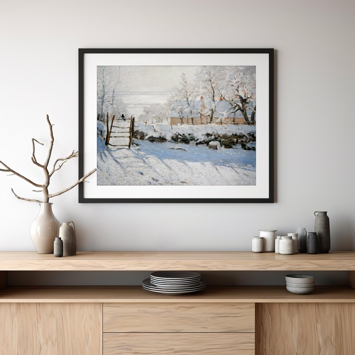 Vintage Wall Art Winter Landscape Painting Snowy Country Village Scene Print Cozy Farmhouse Christmas Decor - Image 3