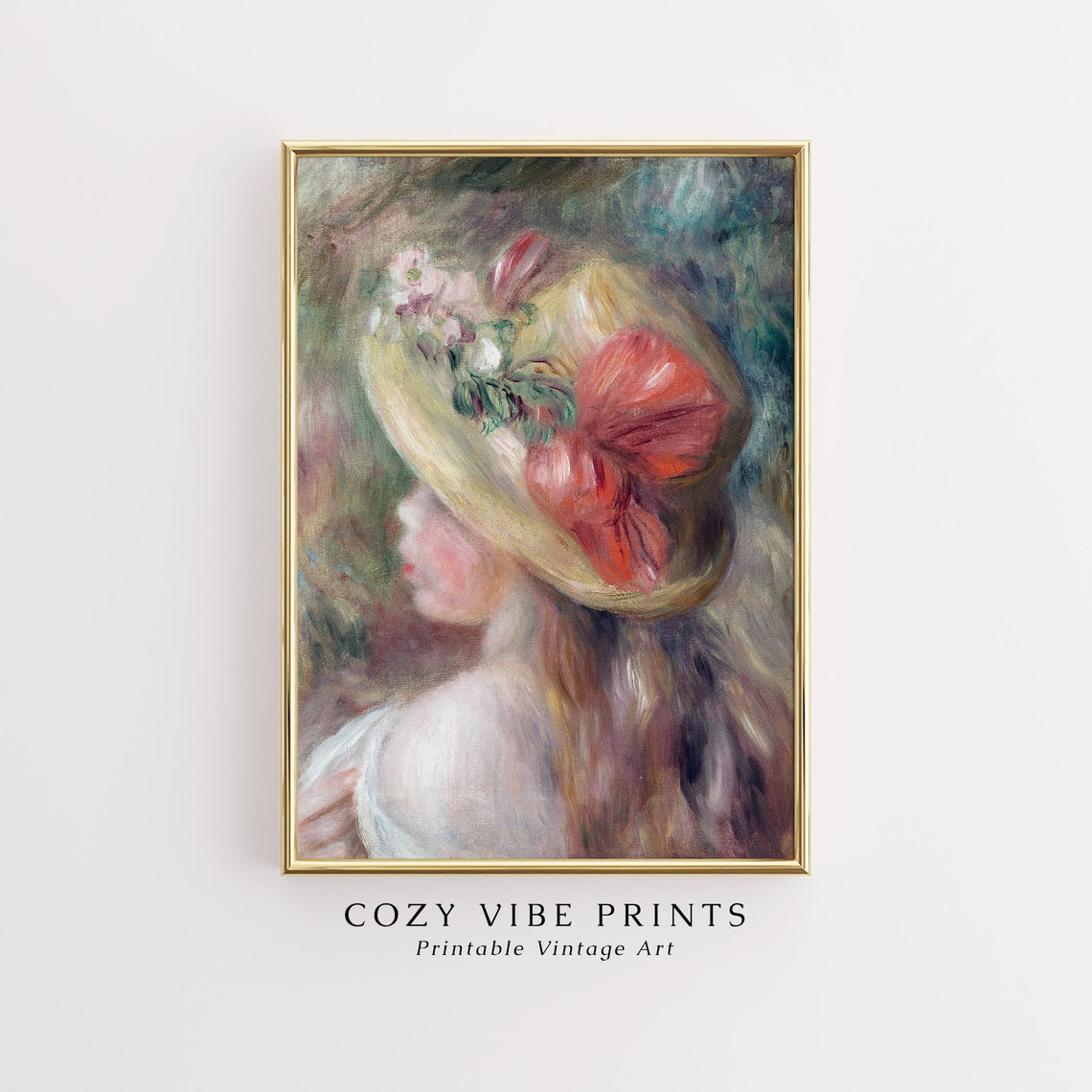 Woman in Flowered Hat Profile Vintage Impressionist Portrait Poster