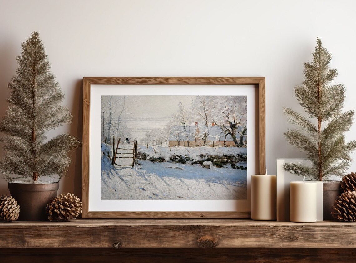 Vintage Wall Art Winter Landscape Painting Snowy Country Village Scene Print Cozy Farmhouse Christmas Decor - Image 4