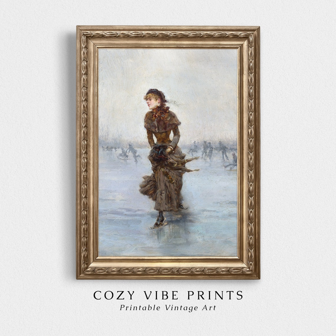 Victorian Lady Ice Skating on a Frozen Lake Winter Vintage Poster - Image 2