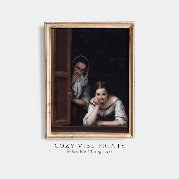 Two Women at a Window Baroque Style Antique Portrait Painting Poster
