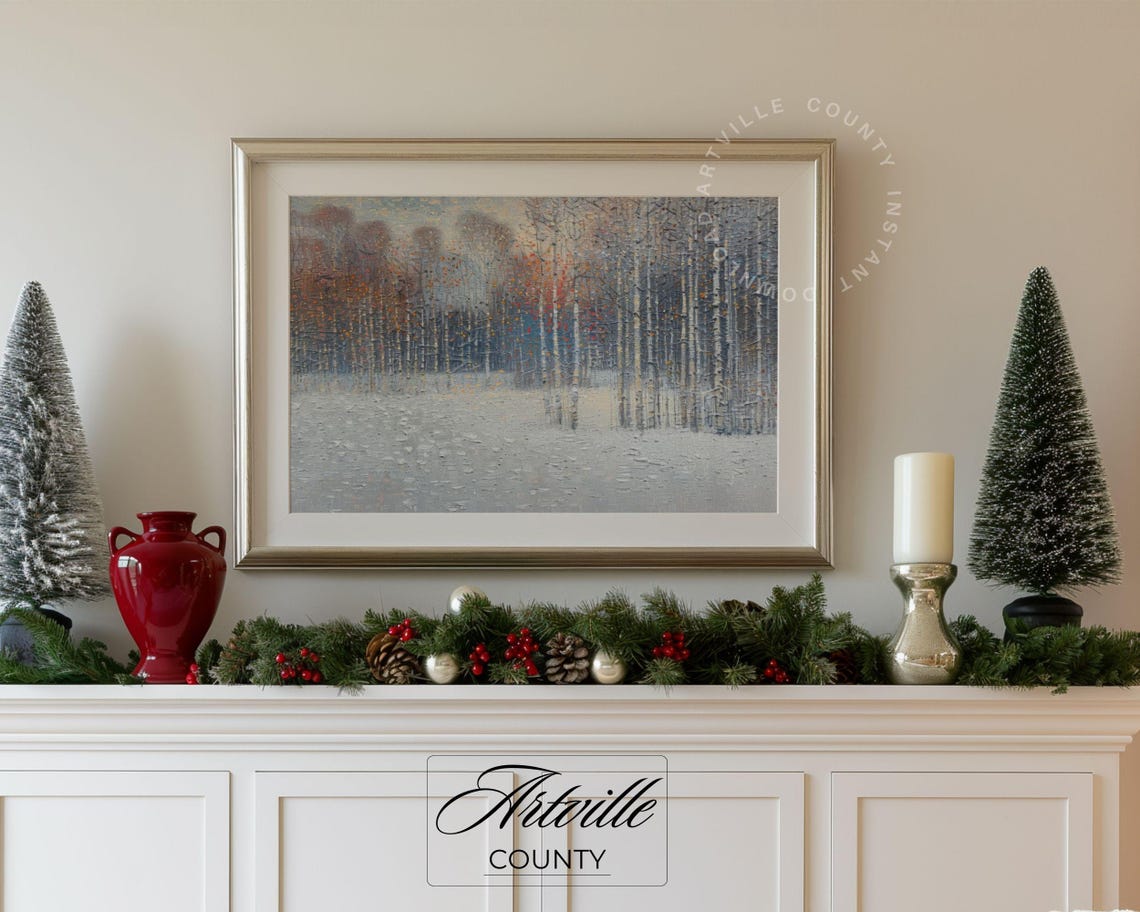 Snowy Birch Forest in Winter Abstract Textured Landscape Poster - Image 5