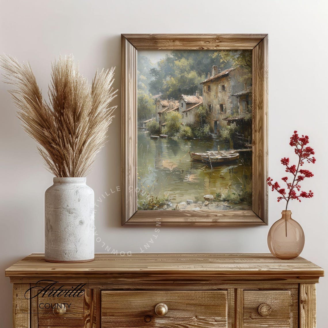 Italian Riverfront Village Boats Vintage European Waterside Poster - Image 4