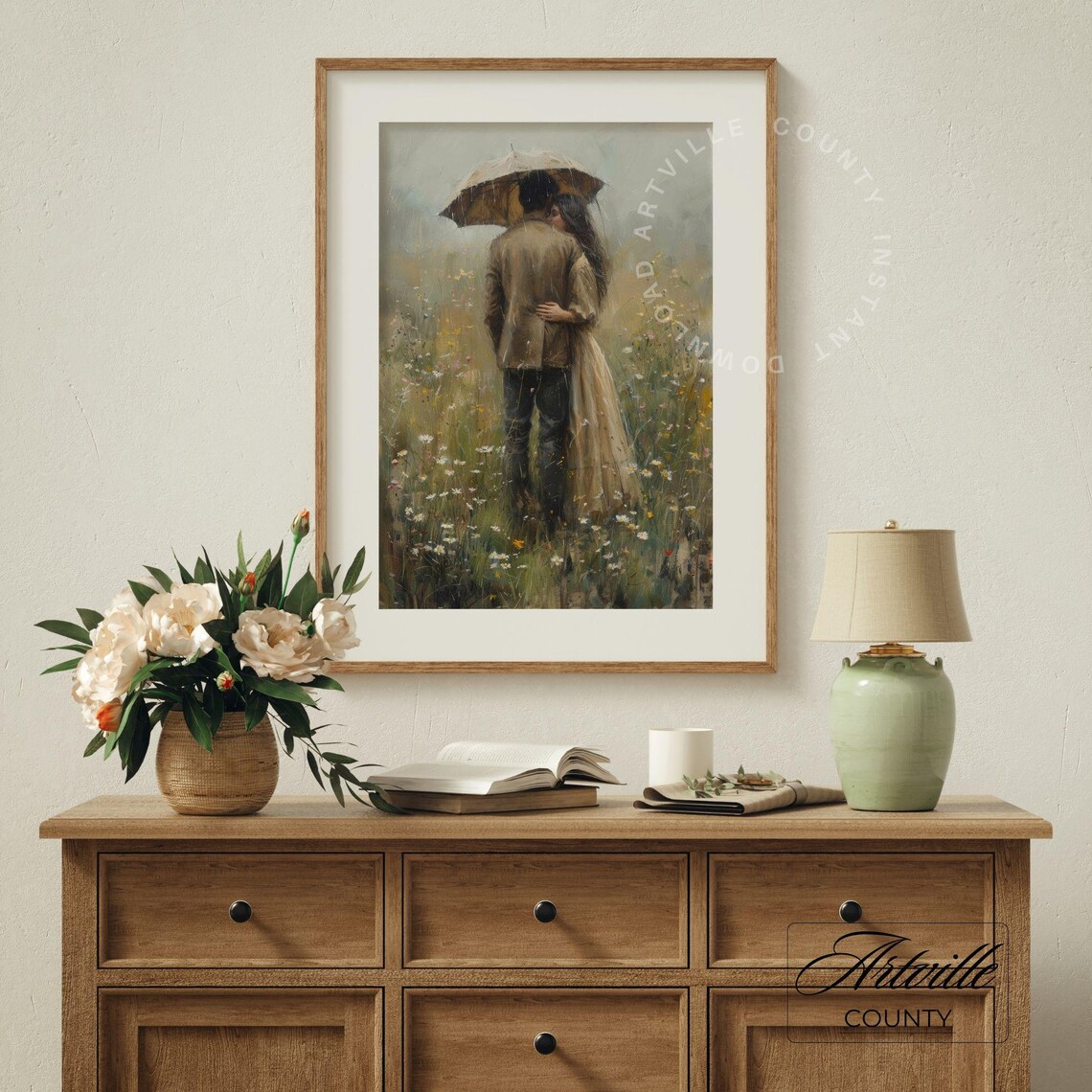 Lovers In Meadow Vintage Wildflower Art Print - Image 4